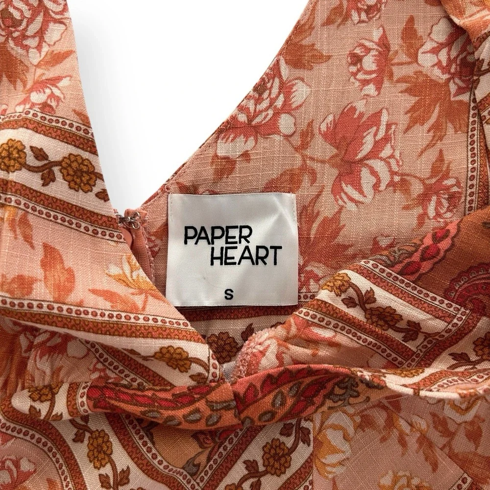 Paper Heart Small Orange Multicolor Floral Paisley Rayon Linen Maxi Dress NWOT - Picture 10 of 14